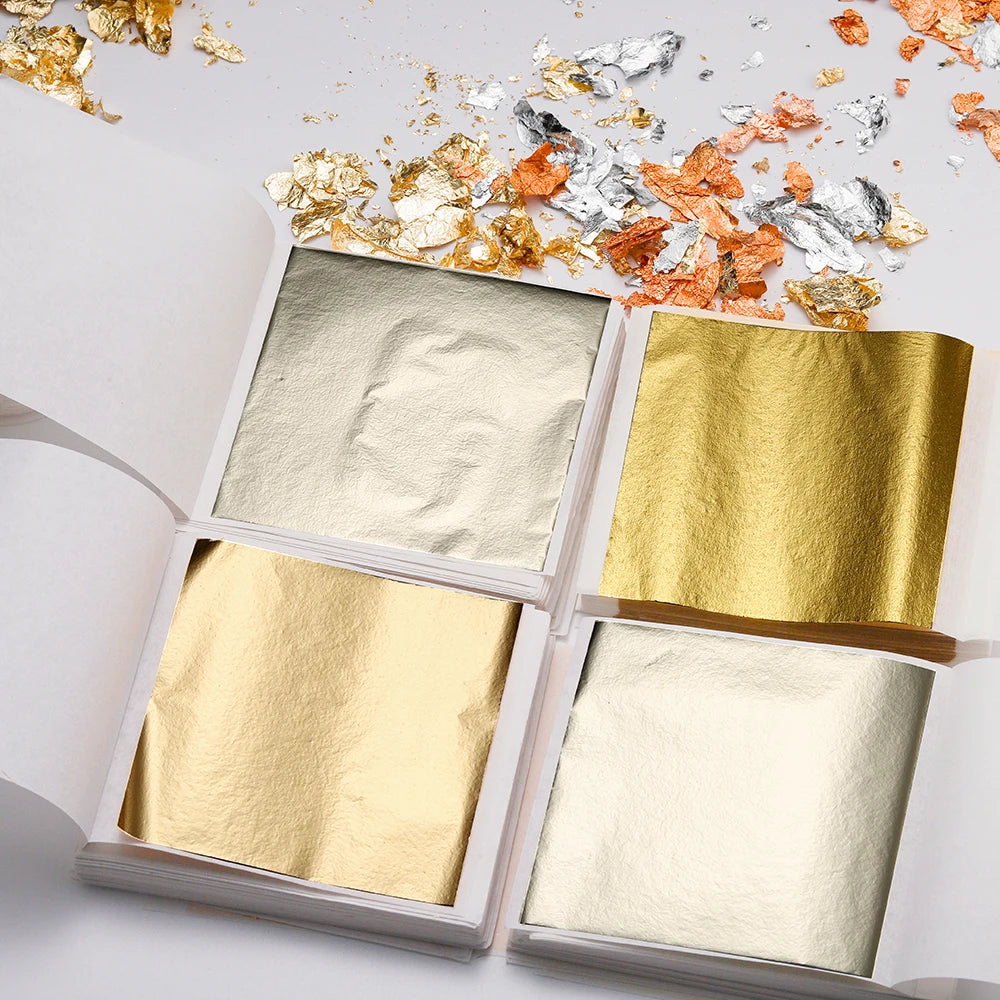 100pcs 8x8cm Imitation Gold Silver Foil Glitters Paper Leaf Sheets DIY Resin Filler Jewelry Making Art Crafts Decor Design Paper