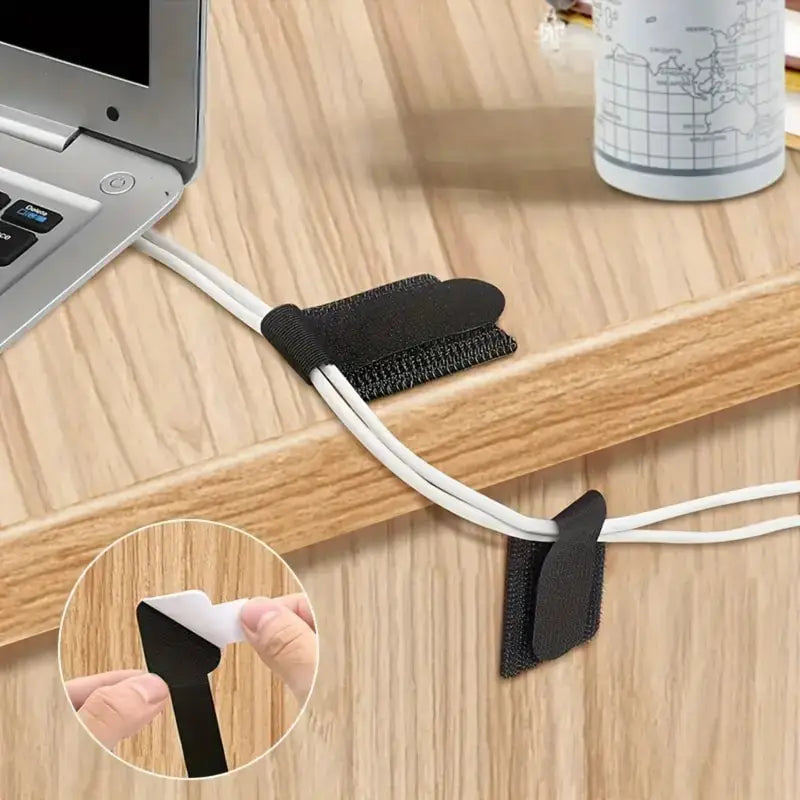 Self Adhesive Reusable Hook and Loop Cable Ties - Adjustable Cord Organizer Straps for Desk, Home & Office Cable Management