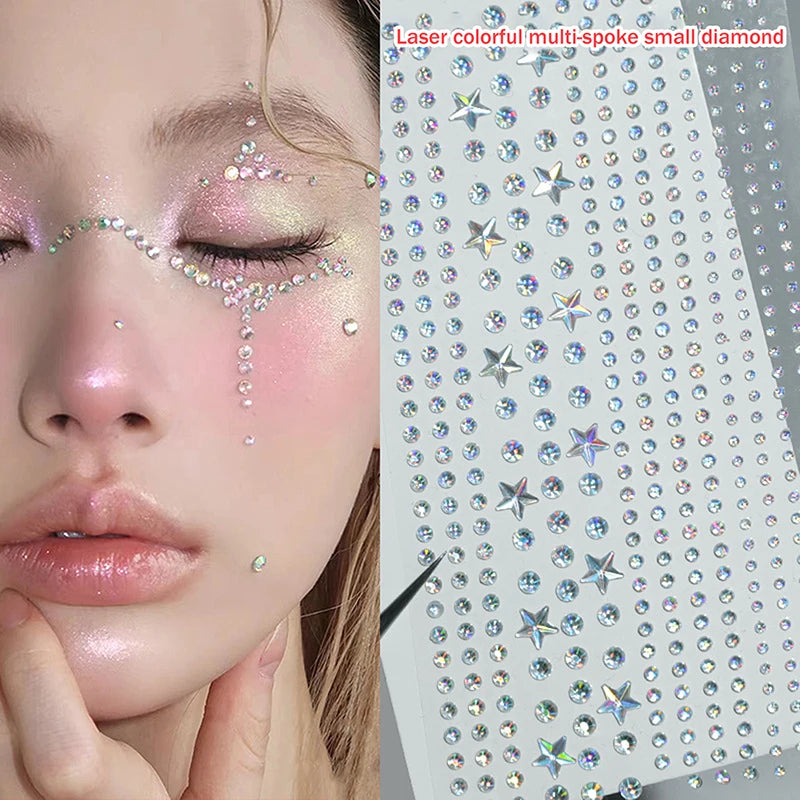 3D Rhinestone Face Stickers Sheet - Self-Adhesive Crystal Eye Gems for Party Makeup, Festival Body Jewelry & Photo  Decor