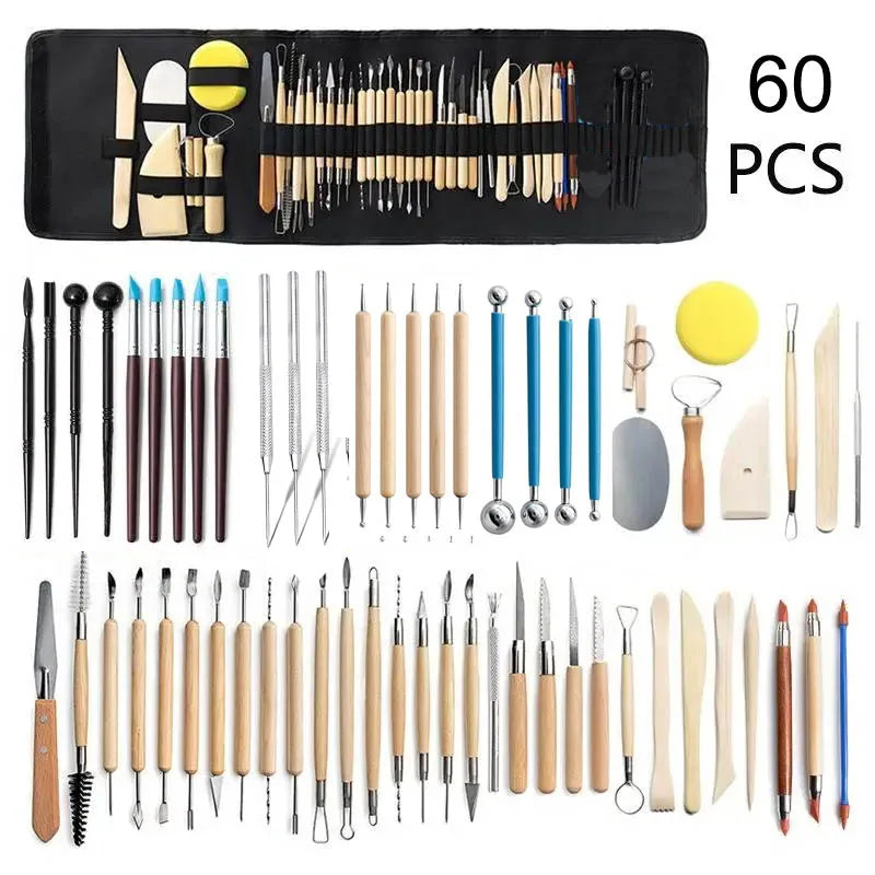 Professional Pottery Clay Sculpting Tools Set 61Pcs Modeling Stick Ceramic Tools Smoothing Wax Carving Ceramic Polymer Art Tools