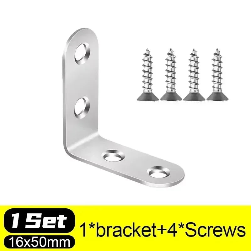 20-1pcs L Shaped Corner Brace Stainless Steel Joint Bracket 90 Degree Connector Fastener Furniture Shelves Cabinet Support Frame