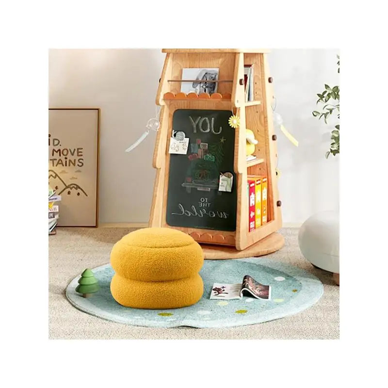 Round Velvet Storage Ottoman with Tray, Macaron-Shaped Footrest & Side Table for Living Room, Bedroom & Hallway Decor - Yellow