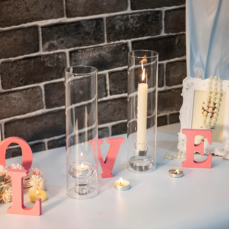 2pcs 11.8 inch Clear Candlestick , Hurricane Glass Candle Sticks Holders for Table Centerpiece Wedding Party Dining Event Decor