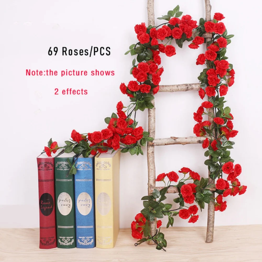 45/69pcs Artificial Rose Flowers Vine DIY Wedding Decoration Fake Silk Rose Flower Home Room Decor Wall Hanging Garland Plants