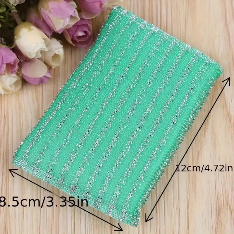 Steel Wire Sponge Wipe Non-stick Oil Brush Double Sided Cleaning Cloth Kitchen Dishcloth Scouring Pad Rag Cleaning Tool