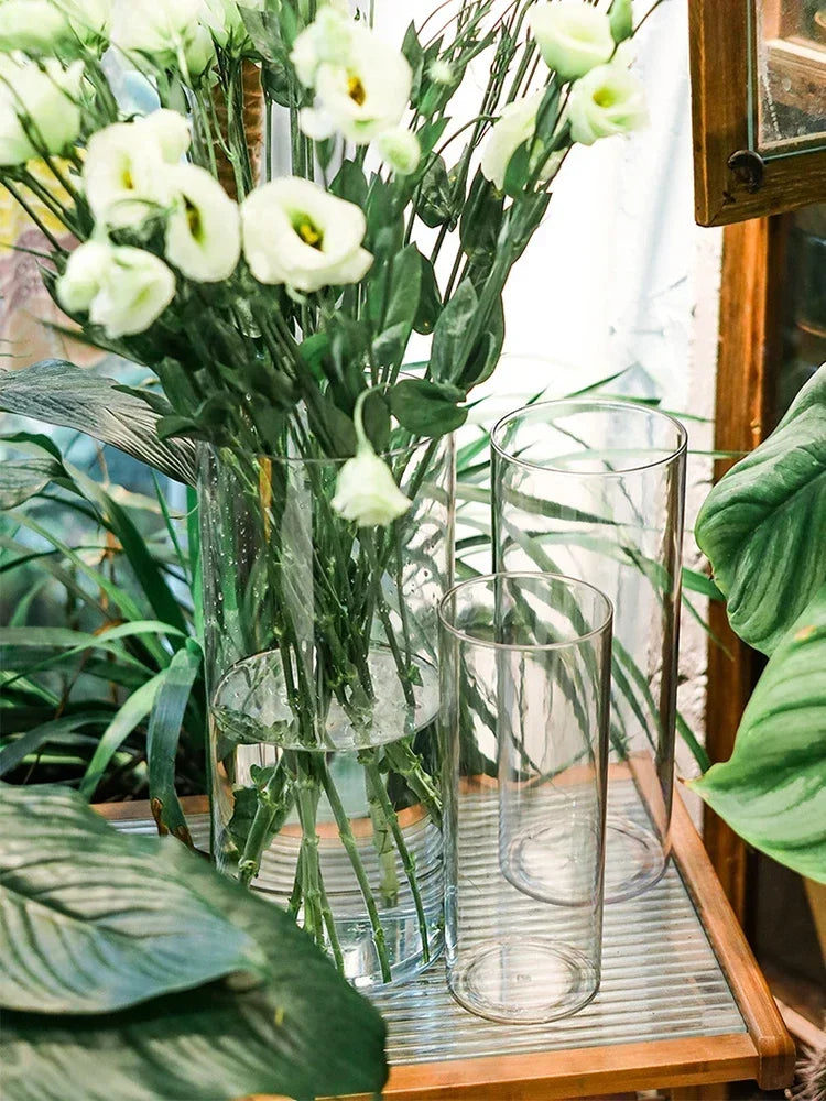 2PCS acrylic cylindrical transparent vase, home decoration, suitable for desks, offices, wedding center decoration