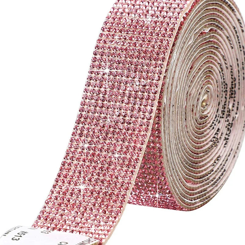 4/8 Row 1Yard Self Adhesive Crystal Rhinestone Sticker Diamond Color Ribbon Strip For DIY Phone Clothes Arts Crafts Decor