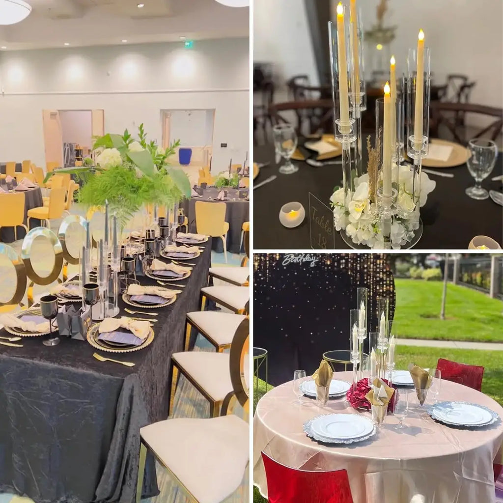 10pcs Acrylic Candelabra Centerpiece for Wedding, 5 Arm Clear Candlestick Holders with Removable Lampshade for Party Table Baby