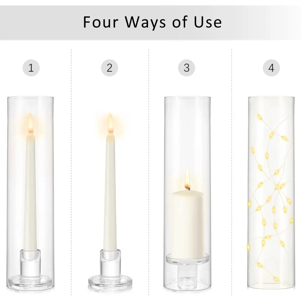 Large Clear Glass Hurricane Candle Holders, 10 Pack Tall Cylinder Sleeves, Bulk Tapered Candlestick Holders for Home Decor