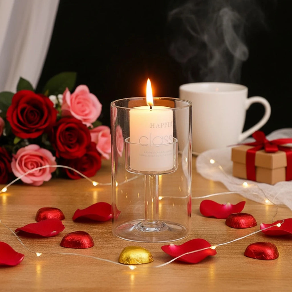 1PC, simple glass candlestick for home decoration. Made of transparent glass. Suitable for wedding and other table decorations.