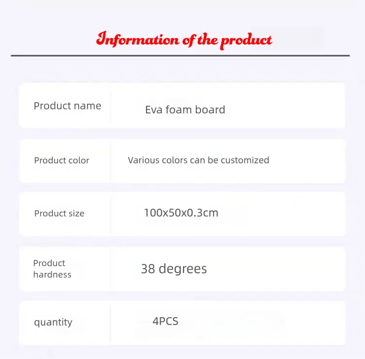 4pcs 100x50x0.3cm Colorful EVA Foam Board Shock Absorption Foam Sheet Handmade DIY Cosplay EVA Rubber Sound-absorbing Foam Paper