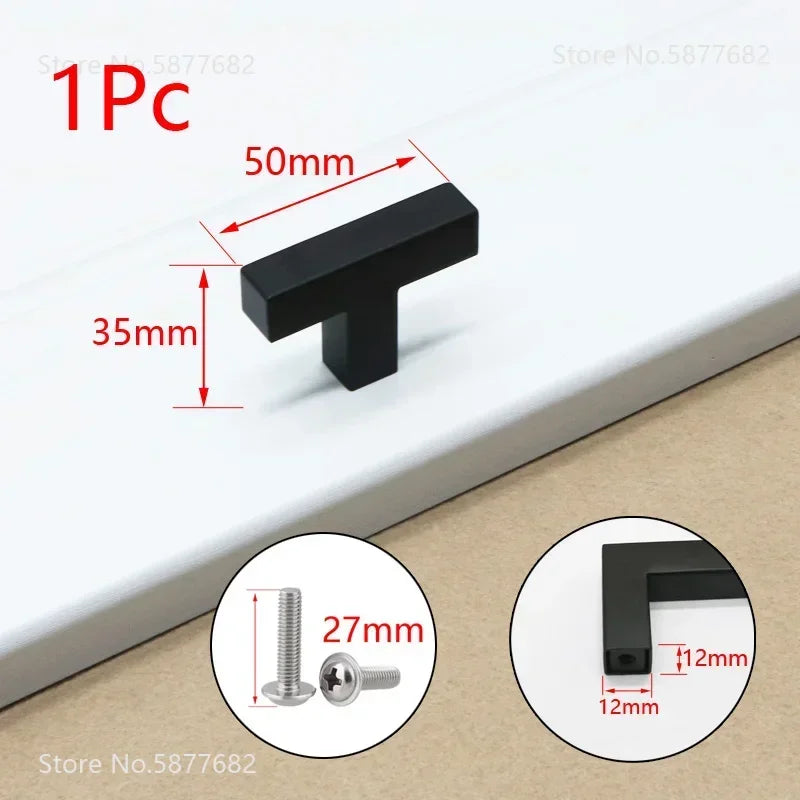 Square Furniture Hardware Black Cabinet Handle Stainless Steel Kitchen Door Knobs Cupboard Wardrobe Drawer Pulls
