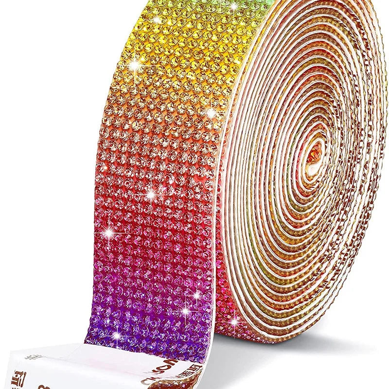 4/8 Row 1Yard Self Adhesive Crystal Rhinestone Sticker Diamond Color Ribbon Strip For DIY Phone Clothes Arts Crafts Decor