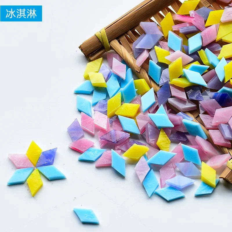 200g Diamond Shape Mosaic Mica Stained Glass Mosaic Tiles Mosaic Making Tiles for Puzzle Art DIY Craft Lamp Table Accessories