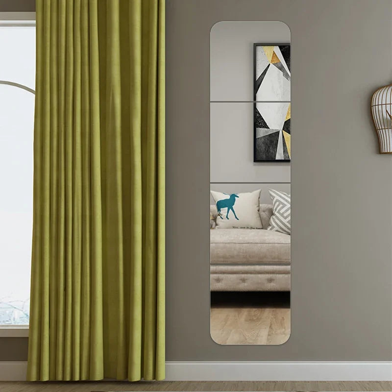 3D Mirror Wall Sticker DIY Square Acrylic Decal 2mm Full Body Wall Mirror Stickers for Bedroom Living Room Home Decor 2/4pcs