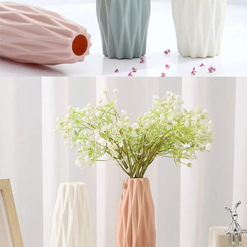 Diamond Pattern Plastic Smooth Vase Plants Basket Nordic Wedding Decorative Dining Durable for Living Room Bedroom Home Decora