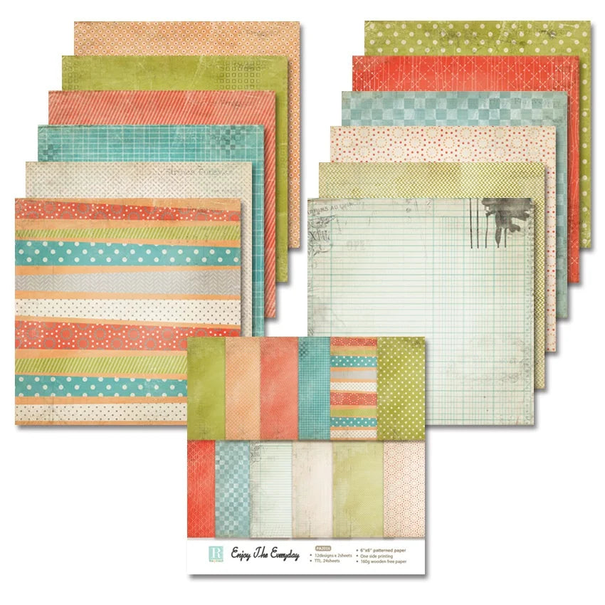 24 Sheets Enjoy The Everyday Craft Paper Pads Cutting Dies Art Background Origami Scrapbooking Card Making