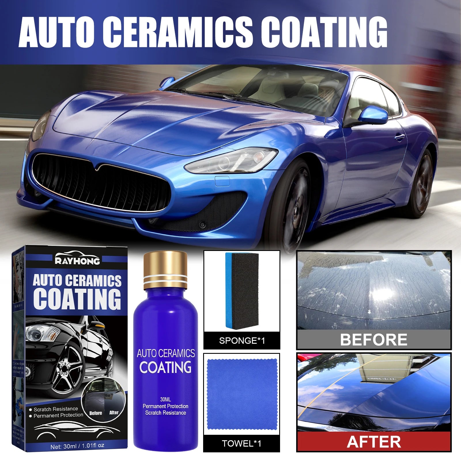 Hydrophobic Polish Coating Agent with Sponge Car Repairing Spray Dustproof Car Ceramic Coating Liquid Waterproof Car Paint Care
