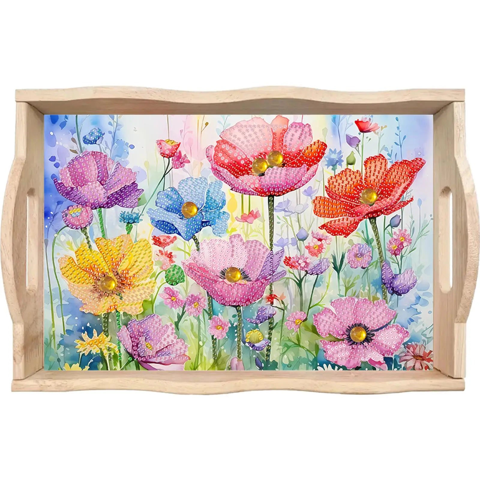 Wooden Colorful Pattern 5D Diamond Painting Tray Art Craft with Handle Diamond Decorative Serving Tray for Countertop Decor