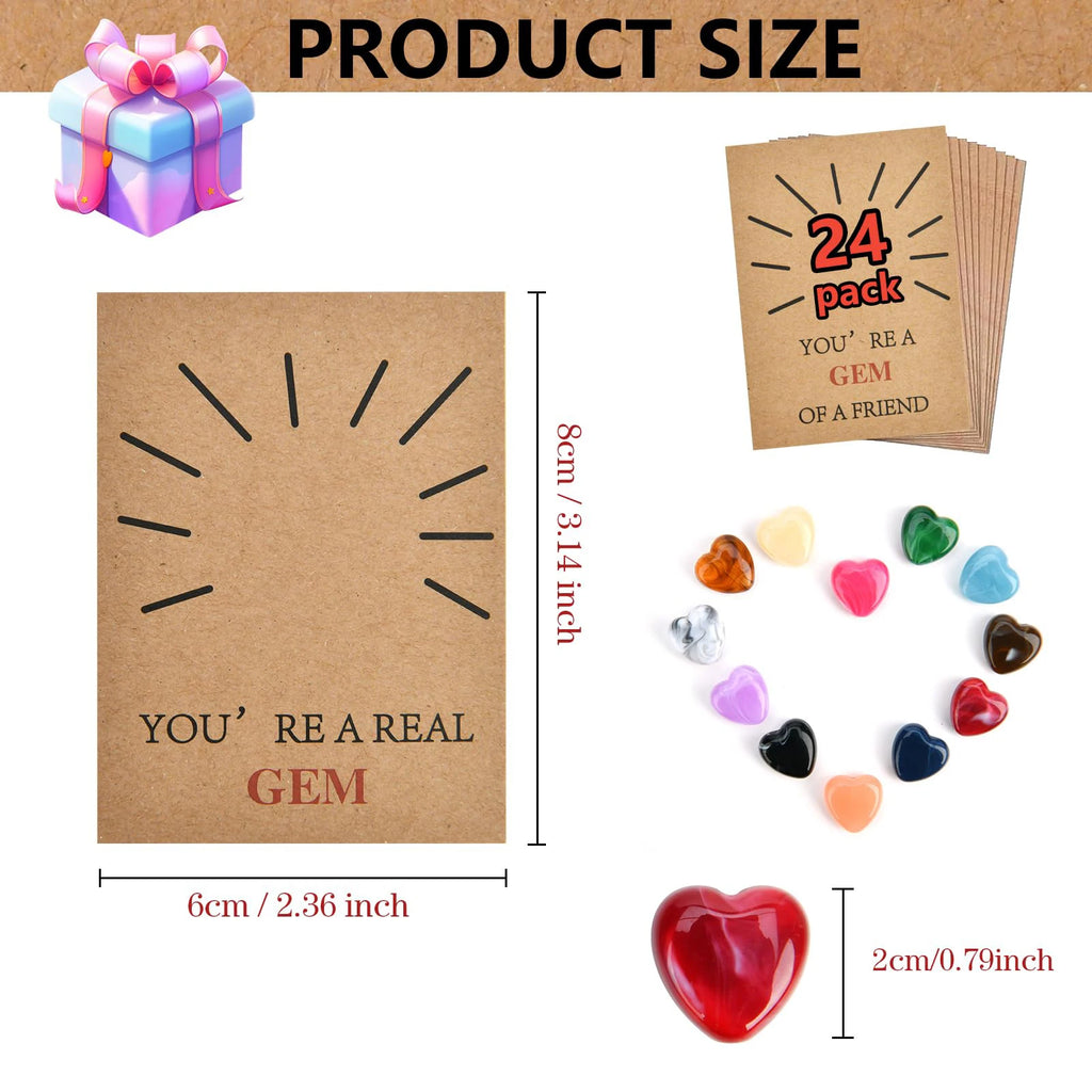 24 Pack Valentine Exchange Card with Heart-Shape Crystal Stone Valentines Cards for Boys Girls School Classroom Party Favors