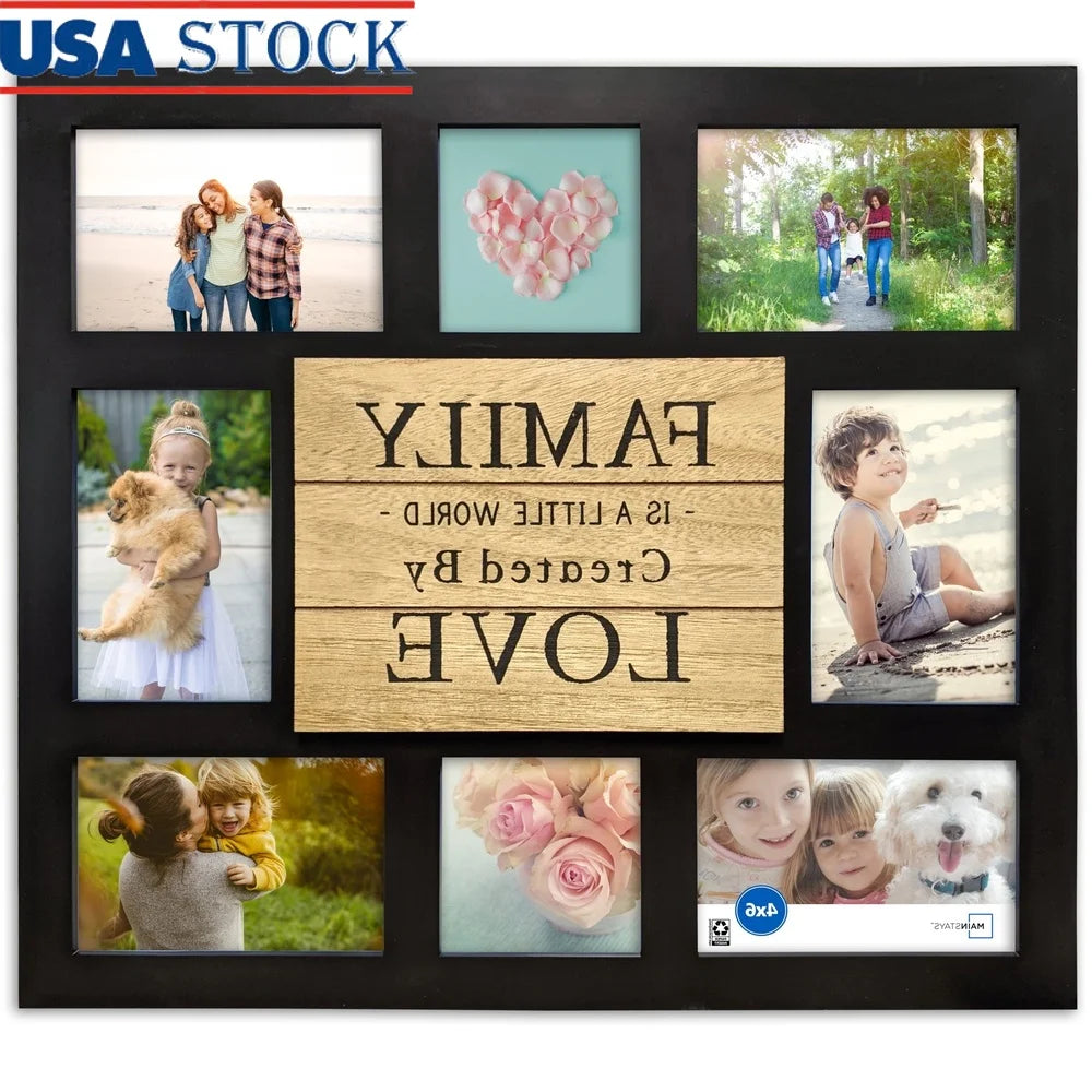 8 Opening Sentiment Picture Frame Black Collage Family Love MDF Wall Decor Perfect Home Office Gift