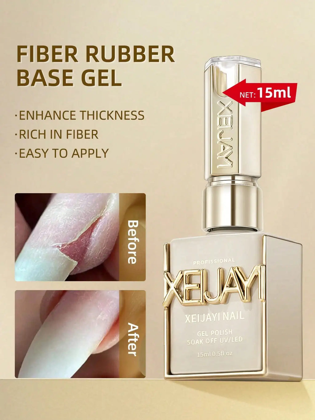 XEIJAYI 2pcs 15ml Fiber Rubber Base Gel Nail Polish Starter Pure Soak Off No Wipe Nail Gel Polish Suitable For Home Manicure DIY
