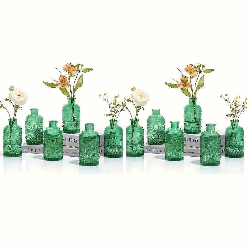 12 Pack Clear Glass Bud Vases, Small Vases For Flowers, Vintage Glass Bottles For Home Office Decor, Centerpieces For Wedding