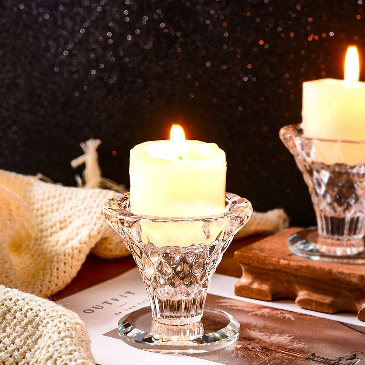 1PC, transparent glass material candlestick, interior decoration candlestick, home life decoration, pure handcrafted art