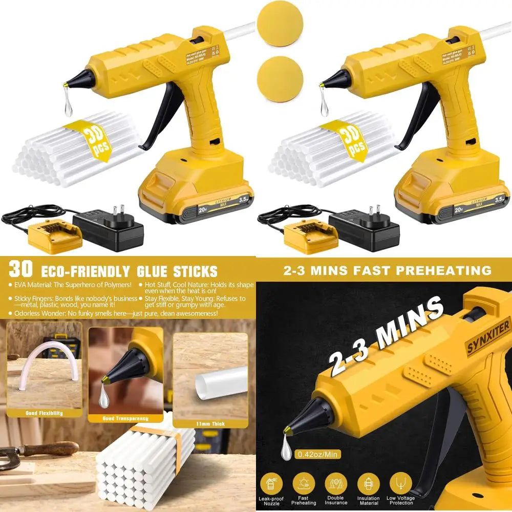 20V Cordless Hot Glue Gun with 30 Full-Size Sticks, 3.5Ah Battery for Crafting, Repairs, and More
