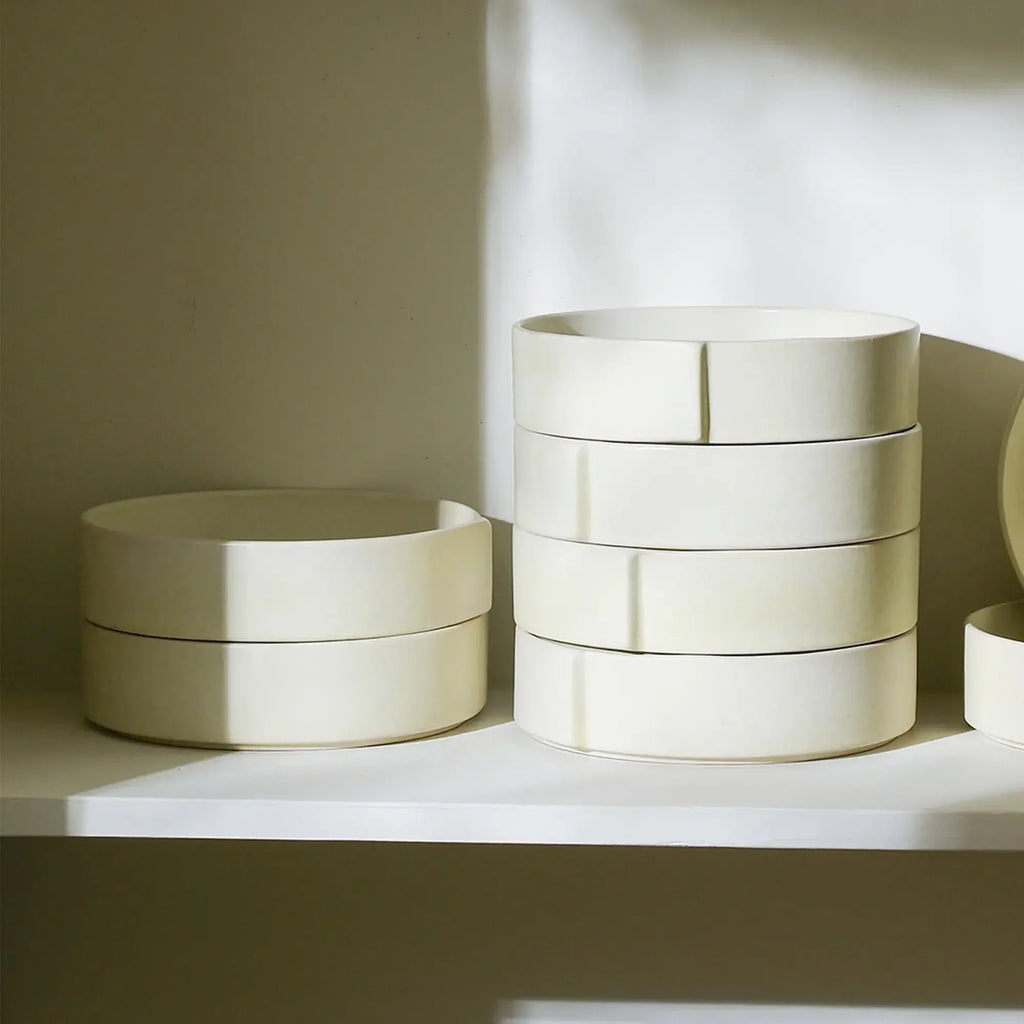 Bao Stoneware Pasta Bowls Set of 4, Beige, Durable Ceramic, Designed in New York, for Casual Dining & Gifting