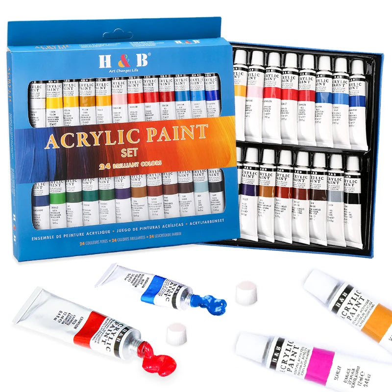 H&B 24 Colors Acrylic Paint Set Pigment 야광도료 Art Supplies акриловые краски 야for for Metal Plastic Ceramic Leather Wood Glass