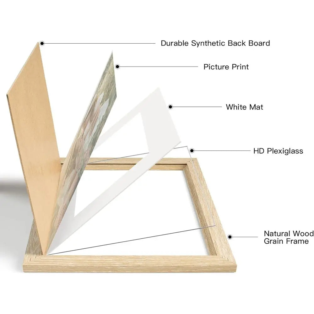Set of 3 Natural Wood 20x24 Picture Frames with 16x20 Mat for Wall Display