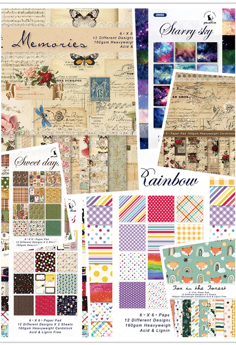 24 Sheets 30x30cm Craft Scrapbooking Paper Pad Watercolored Single-Side Printing Junk Journal Cardstock Supplies for Card