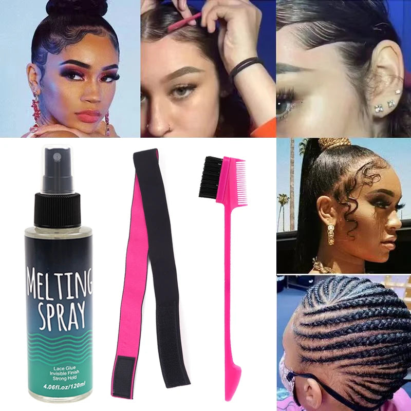 120Ml  Lace Bonding Adhesive Melting Spray For Lace Front Wig 3Pcs Wig Install Tools Soft 3Cm Lace Melting Band With Edge Brush