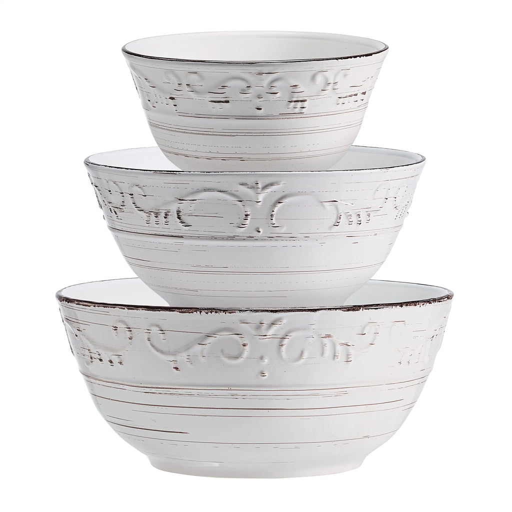 Stoneware Serving Bowls Set of 3 White,Dishwasher Safe