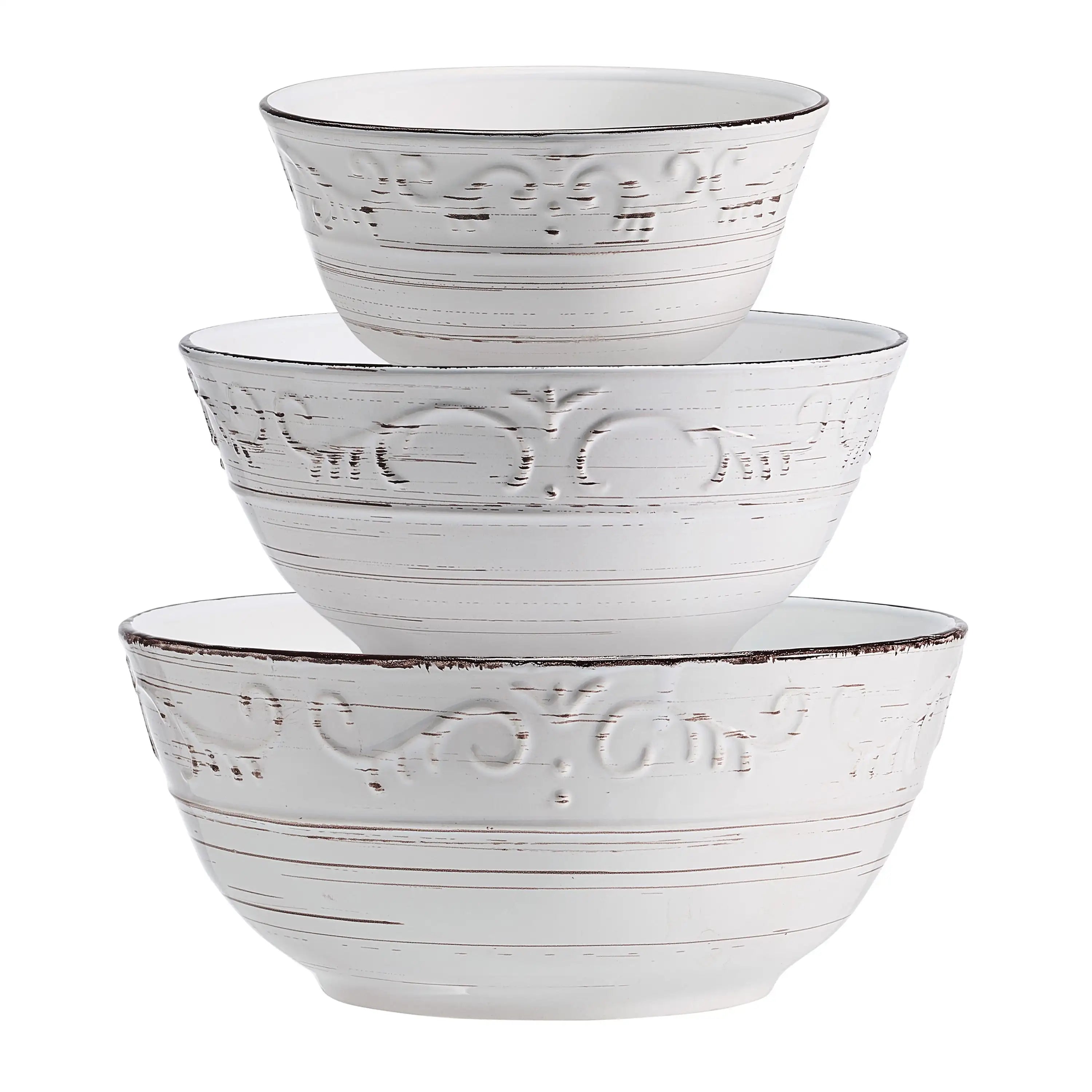 Stoneware Serving Bowls Set of 3 White,Dishwasher Safe