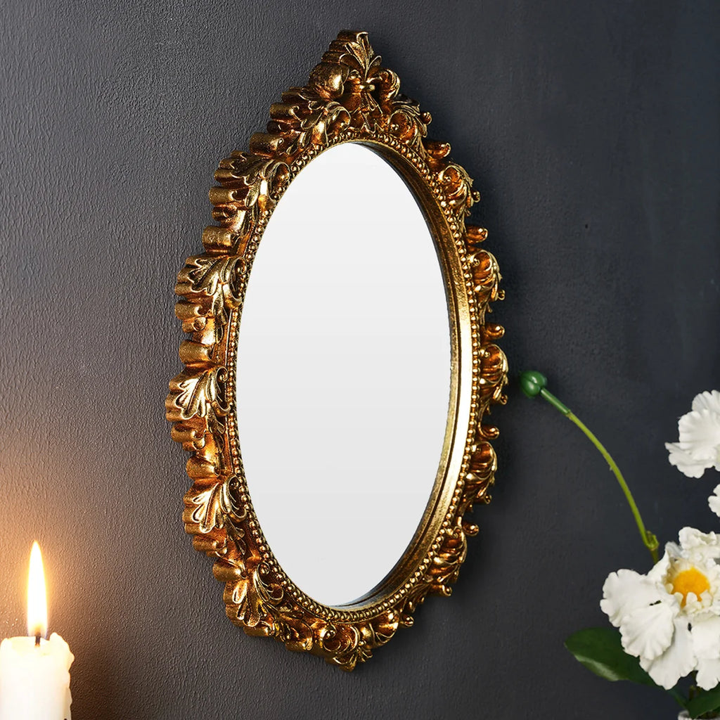 1PC, resin material, golden oval wall decoration, room decoration hanging mirror, suitable for bedroom decor wall decoration