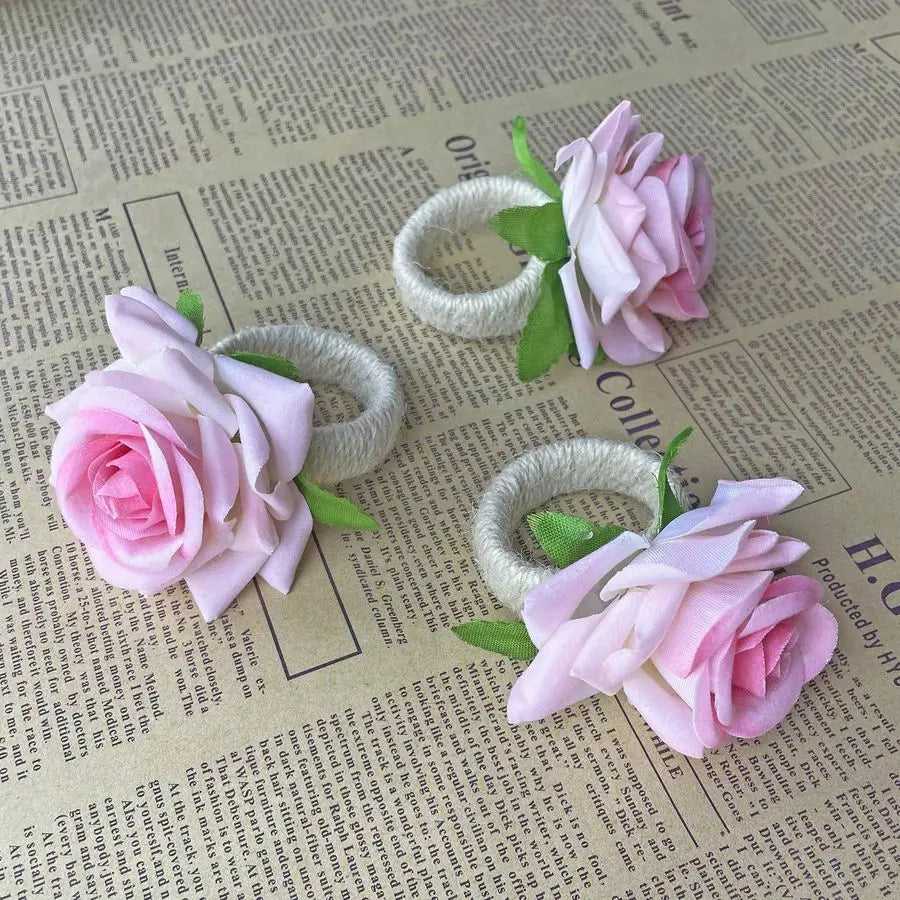 Rings,48 Pcs Artificial Rose Napkin Holders Burlap Flower Napkin Buckles for Wedding Baby Shower Valentines Mothers Day Party Ho