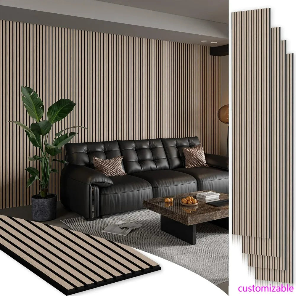 4-Pack 106x12.6 Inch Wood Slat Wall Panels - Soundproofing Acoustic Wooden Panels for 3D Fluted Wall Design