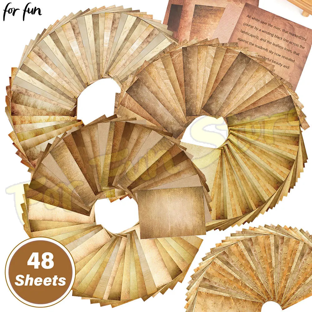 For Fun 48 Sheets Vintage Scrapbook Material Paper DIY Junk Journal Collage Photo Album Retro Background Paper A4 Printing Paper