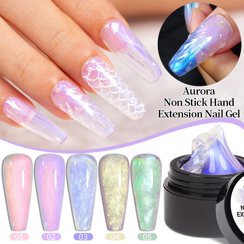 PUENTE 7Pcs/set Aurora Glitter Non-Stick Hand Extension Nail Gel Kit 3D Sculpture Carving Soak-Off UV Nail Art Hard Gel Varnish