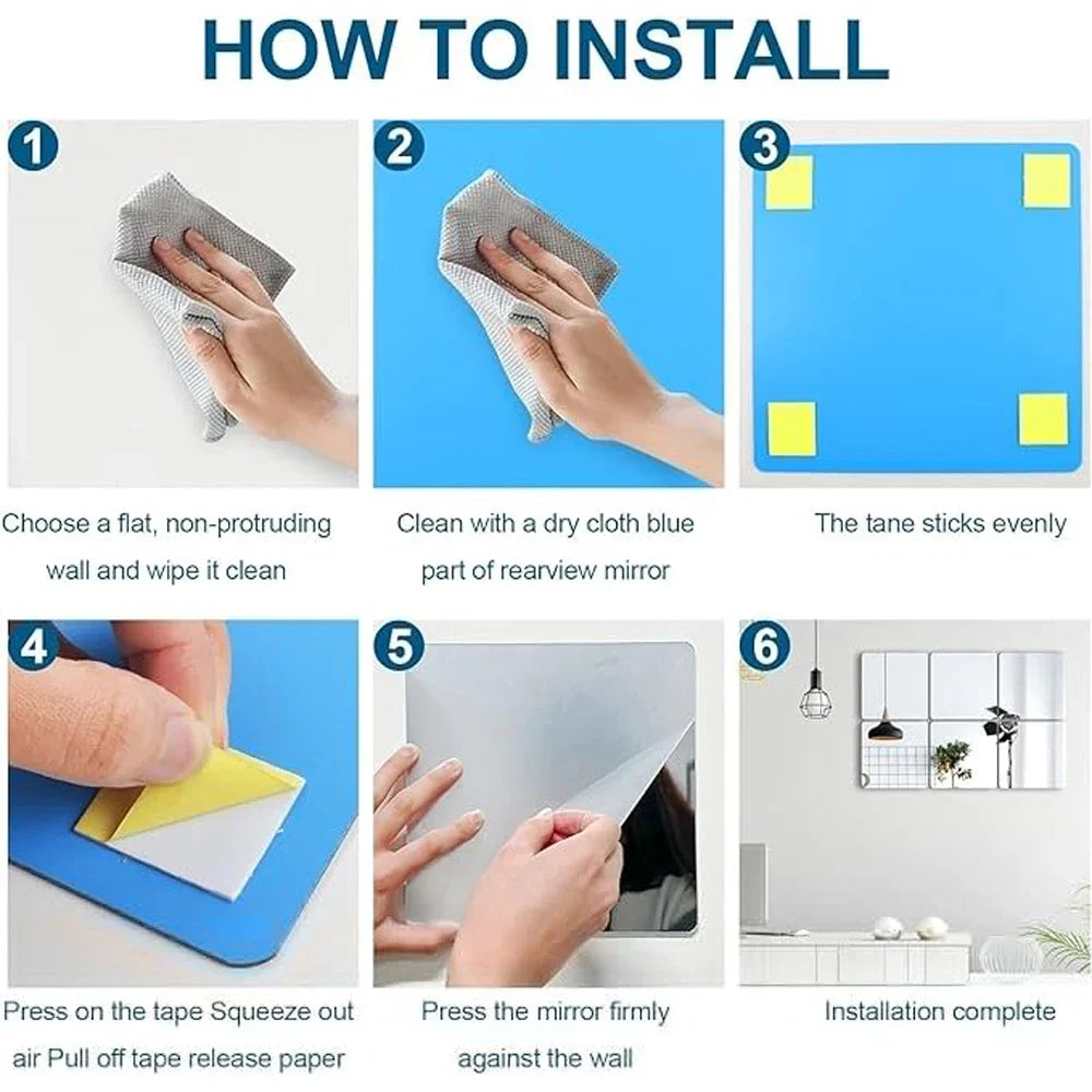 3D Mirror Wall Sticker DIY Square Acrylic Decal 2mm Full Body Wall Mirror Stickers for Bedroom Living Room Home Decor 2/4pcs