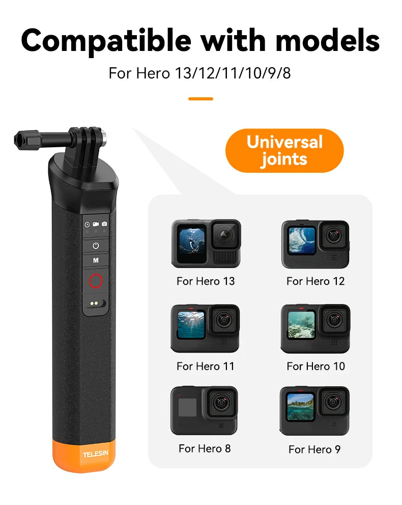 TELESIN Buoyancy Bar Selfie Stick Waterproof Selfie Stick With Hand Strap Wireless Remote Control For Gopro Hero 9 10 11 12 13