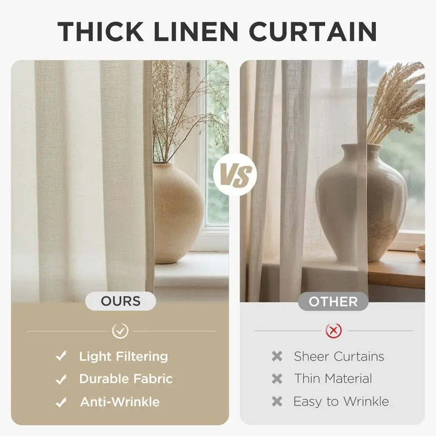 Linen Curtains 96 inch Length 2 Panel Set, Light Filtering Curtain for Living Room Bedroom, 52 inch Wide Drapes with Rod Pocket