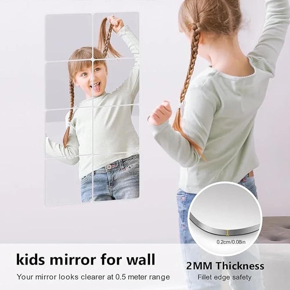 3D Mirror Wall Sticker DIY Square Acrylic Decal 2mm Full Body Wall Mirror Stickers for Bedroom Living Room Home Decor 2/4pcs