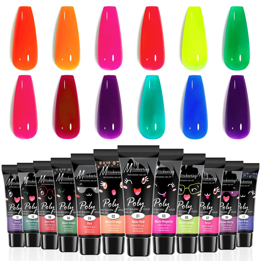 Nail Extension Gel Kit, 12 Colors Extension Nail Extension Gel Set Soak Off UV Gel For All In One Kit Builder Nail Gel Gift