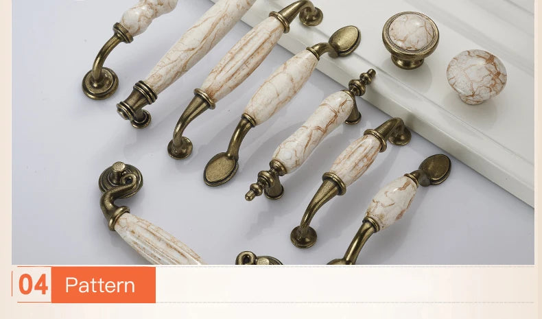 European Bronze Ceramic Cabinet Handles Zinc Alloy Drawer Knobs Wardrobe Door Handles Furniture Handle