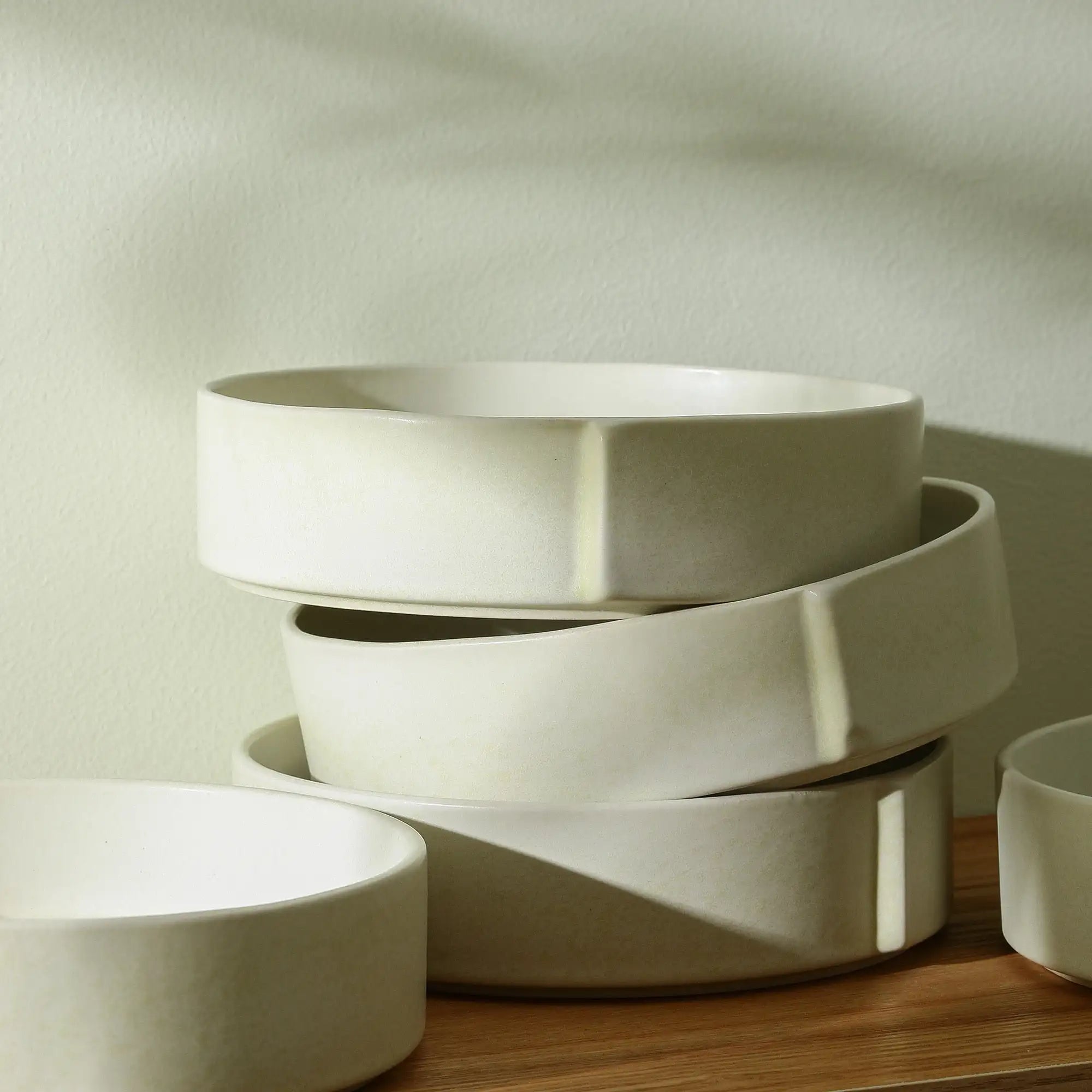 Bao Stoneware Pasta Bowls Set of 4, Beige, Durable Ceramic, Designed in New York, for Casual Dining & Gifting