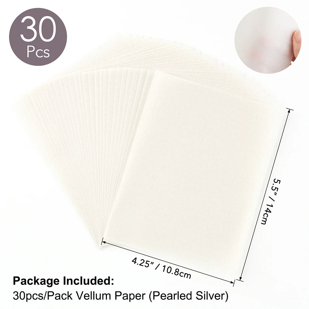 30pcs Colored Gold/Silver Frosted Smooth Vellum Paper Sheets Heat Resistant Translucent Tracing Paper For Embossing Card Making