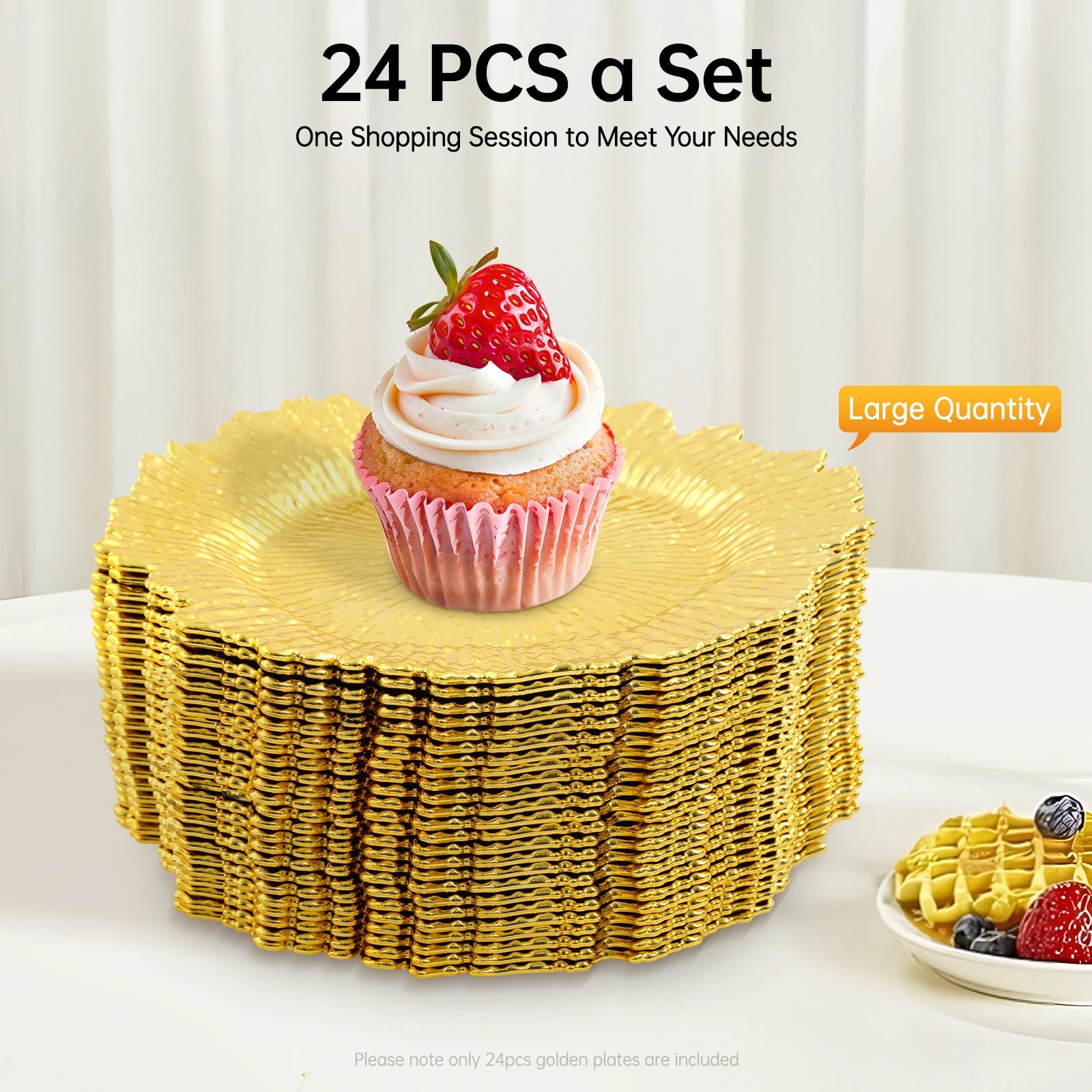 24 Pack Gold Charger Plates PP Material Plating Surface Hard Feature Hold Dinner Plates Bowls For Wedding Table Decoration